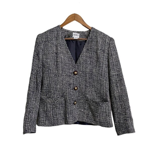 Vintage Koret Womens Blue Textured 100% Silk Academia Pockets Blazer Size 6 - Picture 1 of 7